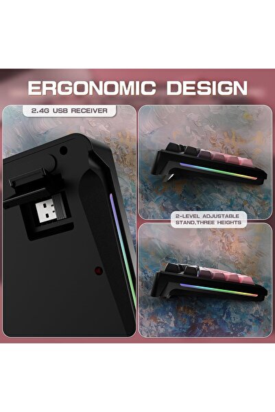 ATAsoft ELEKTRONİK Since 2021 M96 Ofis Klavye Bluetooth/2.4g Kablosuz Oyuncu Klavye Işıklı Usb Type-c Kablolu Şarjlı