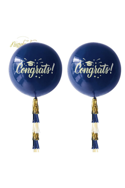 OEM Set of 2 Giant Graduation Balloons NICROLANDEE, 90 cm, Tassels included, Navy Blue color