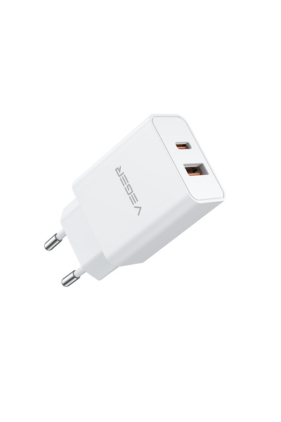 MRG Incarcator Retea Veger VLS202U, USB-A, Type-C, Fast Charge, Alb