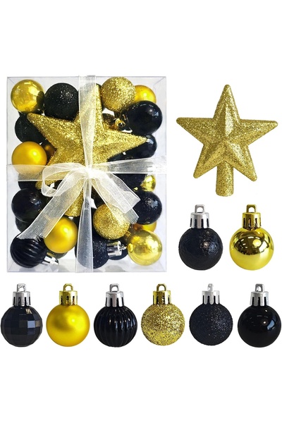 OEM Set of 30 Christmas baubles, hangers, 3 cm, suitable for trees 30-120 cm, black and gold