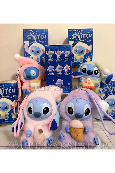 QUEEN AKSESUAR Stitch kutulu peluş anahtarlık koleksiyonluk figür karakter ça...