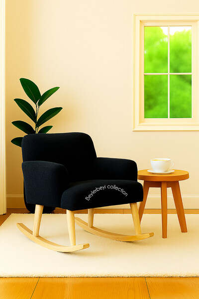 BEYLERBEYİ Sallanan koltuk,siyah peluş kumaş,sallanan berjer,dinleme koltuğu,anne emzirme koltuğu, tekli koltuk