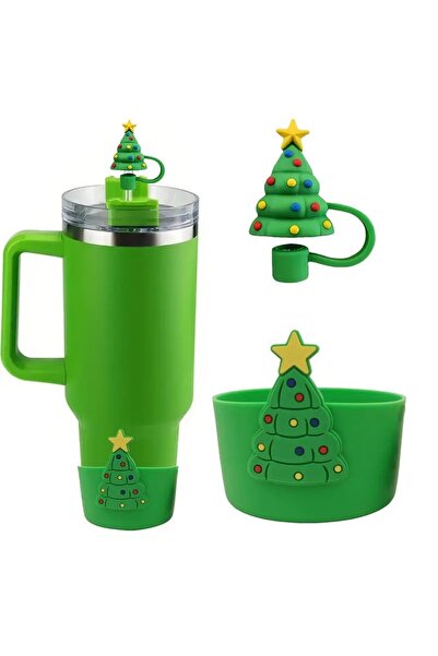 FESECRAFT Quencher 2 Parça Yılbaşı Noel Çam Ağacı 1.18 Lt Kulplu Pipetli Term...