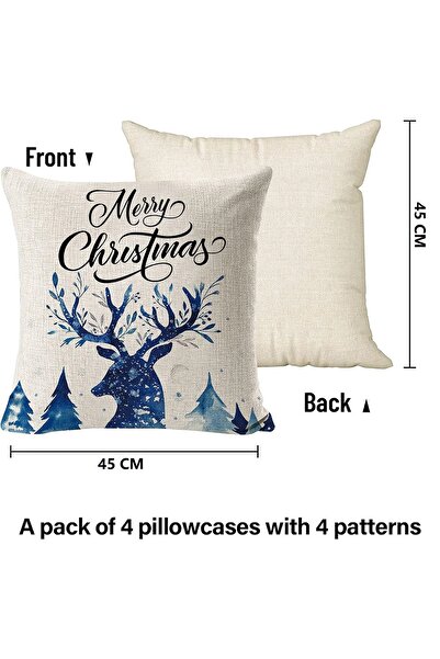 OEM Set of 4 pillowcases, Christmas theme, 45x45 cm, zipper, white and blue