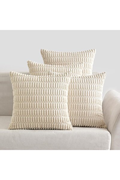 OEM Set of 4 EMEMA decorative covers, Velvet, 40 x 40 cm, Cream color