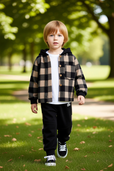 PayBuy Boys' Hooded Plaid Shirts and Cotton Pants Set Quality Stylish Comfortable