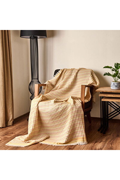 MATMEL Soft Waffle Sofa Shawl - Ecru / Yellow - 120X170 cm