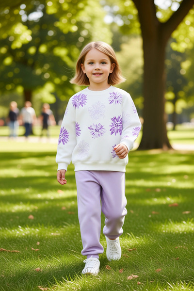 PayBuy Girl's Cotton Knitted Sweatshirt and Sweatpants Set Flower Printed Quality Stylish Comfortable