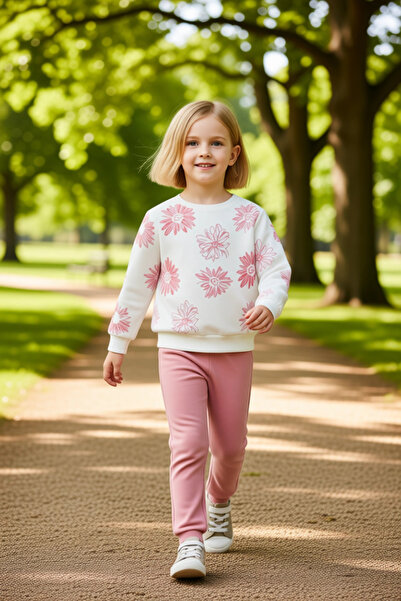 PayBuy Girl's Cotton Knitted Sweatshirt and Sweatpants Set Flower Printed Quality Stylish Comfortable