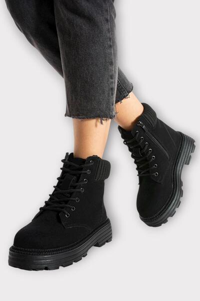 Liger Black suede women's boots with elastic ankle and thick sole