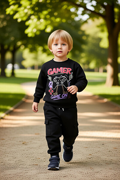 PayBuy Boys' Game-Themed Crew Neck Long Sleeve Top and Cargo Pocket Piece Swe...