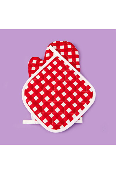 MATMEL Soft Nemo Oven Mitt and Pot Holder - Ecru / Red - 17X28 cm + 20X20 cm