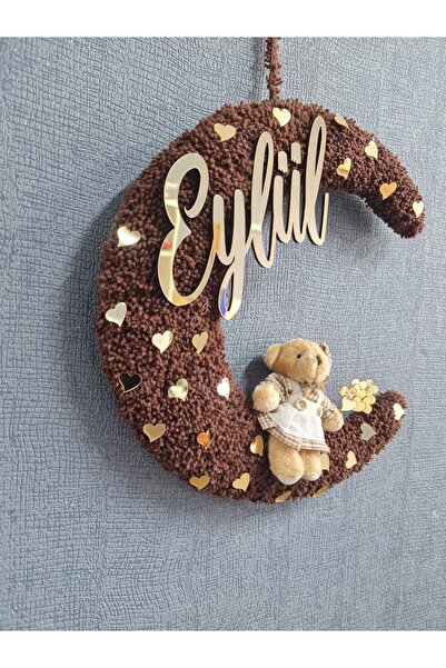 buketiket Keçe Peri Kızı Ay Şeklinde Çocuk Bebek Kapı Süsü Duvar Dekoru