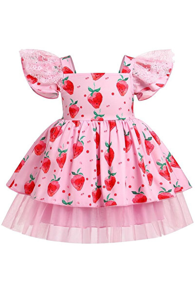 OEM Φόρεμα FYMNSI για κορίτσια, ηλικίας 2-3 ετών, με μοτίβο φράουλας, χωρίς μ...