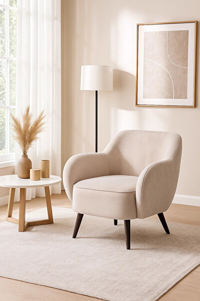 MARIA HOMES Beige Fabric Armchair, Modern Cozy Accent Chair for Living Room & Office Use