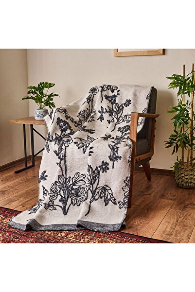 MATMEL Soft Davi Cotton Tv Blanket - Ecru / Anthracite - 130X170 cm