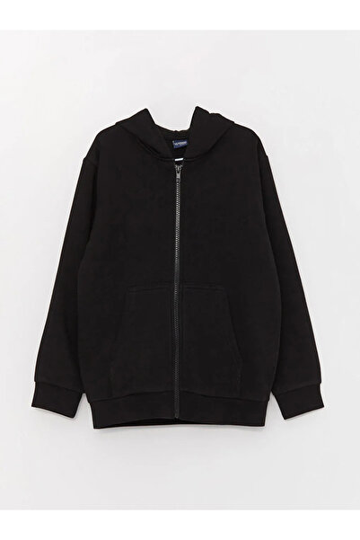 LC Waikiki LCW Kids Черно качулато базово дългоръкавно момчешко суитшърт с цип