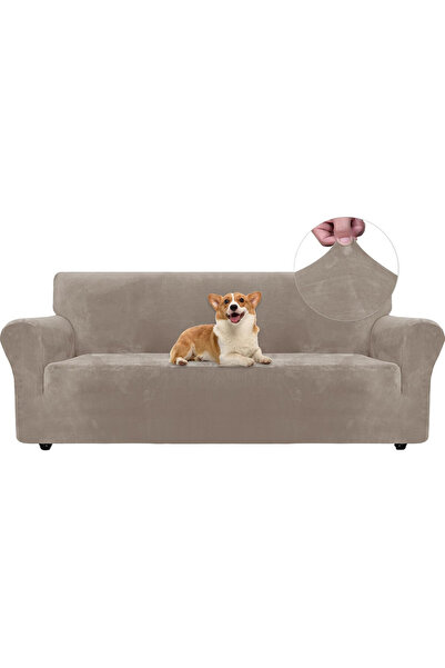 OEM Ystyle sofa cover, 3 seats, soft velvet, elastic, non-slip, washable, with armrests, color Khaki