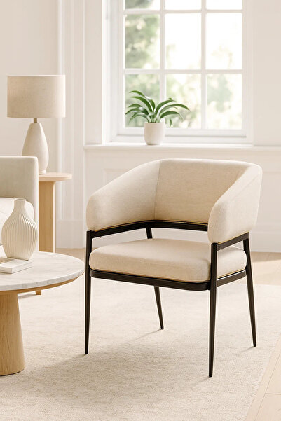 MARIA HOMES Beige Fabric Accent Chair | Modern Armchair for Entryway, Living Room, Hotel Lobby & Reception Decor