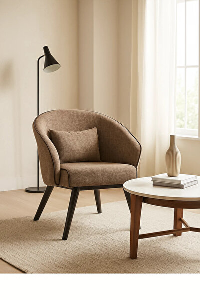 MARIA HOMES Brown Fabric Accent Chair with Cushion, Modern Armchair for Living Room, Bedroom, Office Cabin