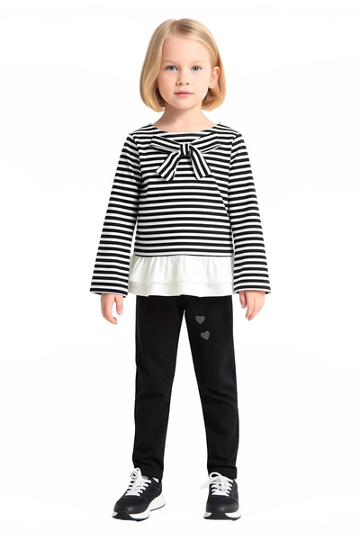 PayBuy Girls' Cotton Striped Crew Neck Sweatshirt and Sweatpants Set Quality Stylish Comfortable