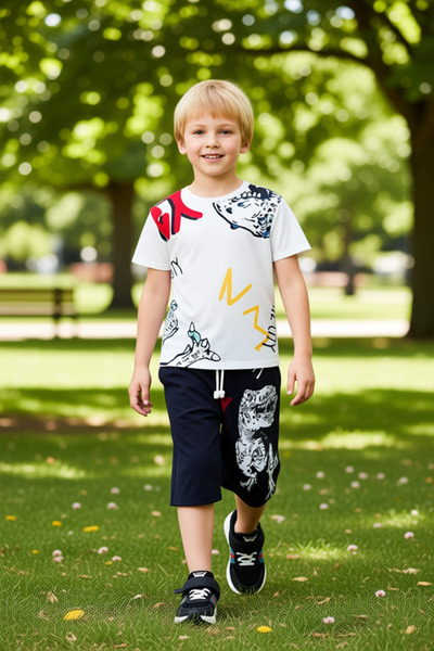 PayBuy Boys' Dinosaur Pattern Cotton Crew Neck Short Sleeve t Shirt and Shorts Set Good Quality