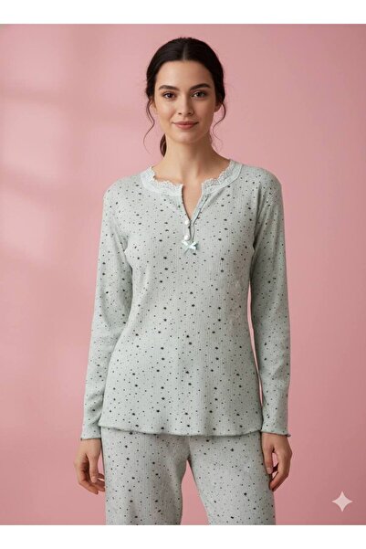 inspira lingerie Lace Collar Detailed Cotton Combed Fabric Pajama Set