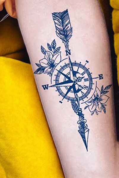 HEDİYEVİM Pusula Figürlü 12 Saat Sonra Kararan Geçici Dövme Tattoo