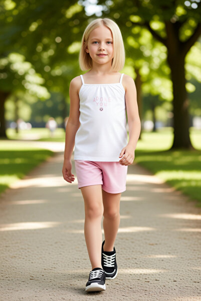 PayBuy Girl's Top and Bottom Set 100% Cotton Comfortable Strap Tank Top and Shorts Set High Quality Stylish Comfortable Casual Daily Wear