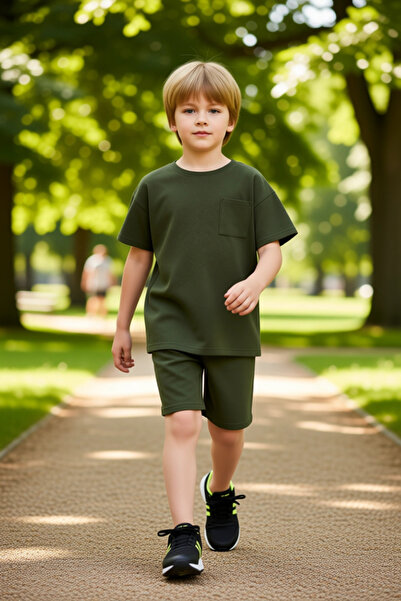 PayBuy Boys' Textured Knitted Crew Neck Short Sleeve T-Shirt and Shorts Set High-Quality Stylish Comfortable