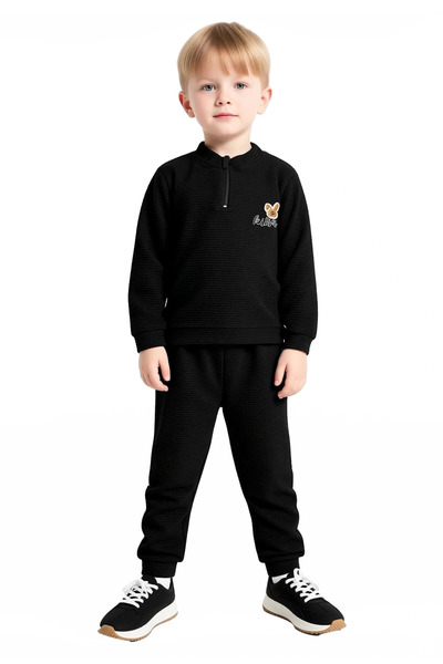 PayBuy Boys' Crew Neck Zippered Printed Piece Knitted Top and Bottom Set Quality Stylish Comfortable