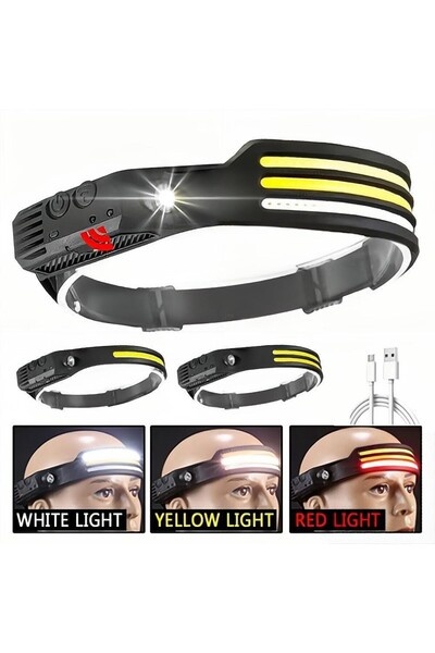 MRG M955 Sensor Headlamp, Rechargeable, Slim, 3x COB LED Strip