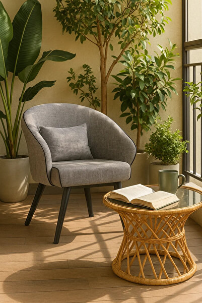 MARIA HOMES Grey Fabric Accent Chair with Cushion, Modern Armchair for Living Room, Bedroom & Office Cabin