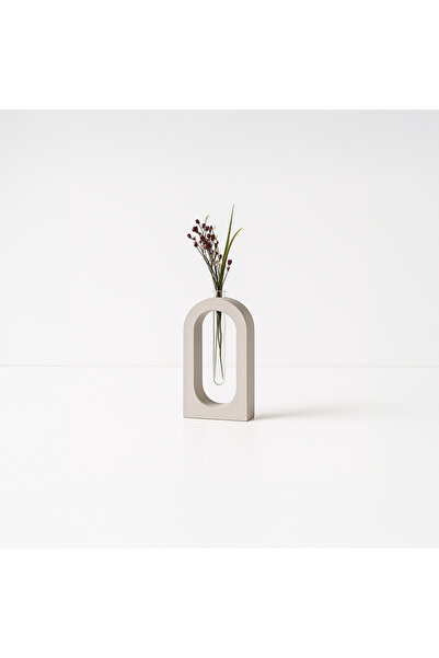 Tabby Design Minimalist Dekoratif Beton Tüplü Vazo - Oval - Kirli Beyaz