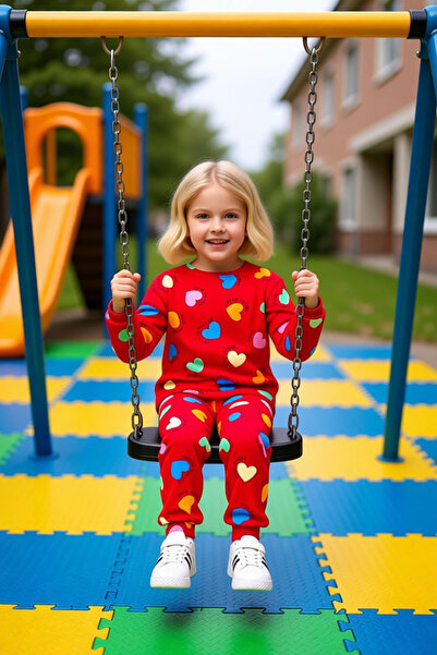 PayBuy Girls' Cotton Polyester Knitted Heart Pattern Pajama Set Quality Stylish Comfortable Casual