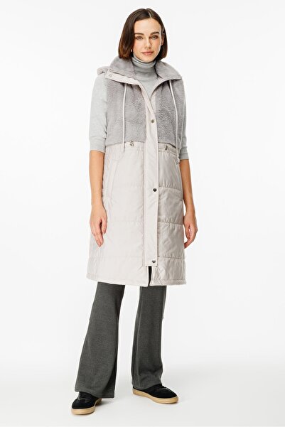 Micca Puf Kapitone Dolgulu Soft Peluş Garni Yelek-Gümüş