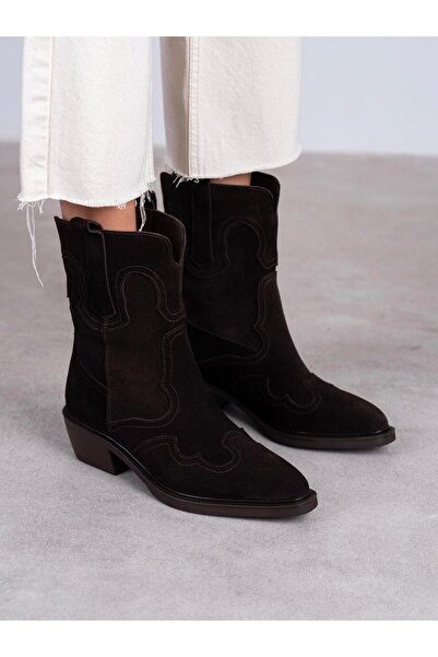 ECENİN BUTİĞİ Aira Kahve Süet Hakiki Deri Kadın Bot