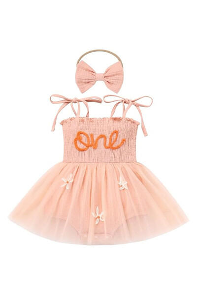 OEM FYMNSI φόρεμα για κορίτσι, 6-12 μηνών, αμάνικο, ανοιχτό ροζ