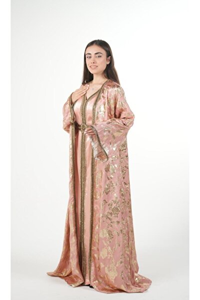 al bent al sharqieh Moroccan embroidered satin kaftan dress with a waist belt