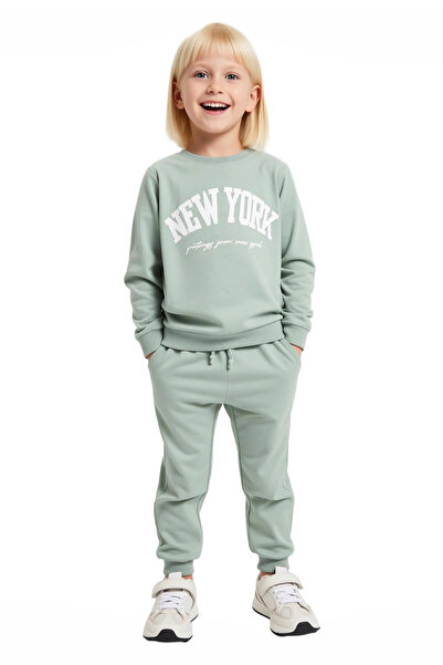 PayBuy Girl's Top-Bottom Cotton New York Printed Crew Neck Sweatshirt and Sweatpants Set Quality Stylish