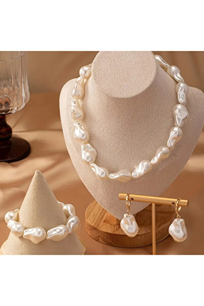 İnci Mercan Bujiteri 4 Parça Lüks Düzensiz Parlak İnci Takı Seti
