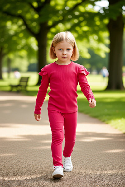 PayBuy Girl's Cotton Corded Fabric Top and Wide Leg Leggings Set Quality Stylish Comfortable Casual