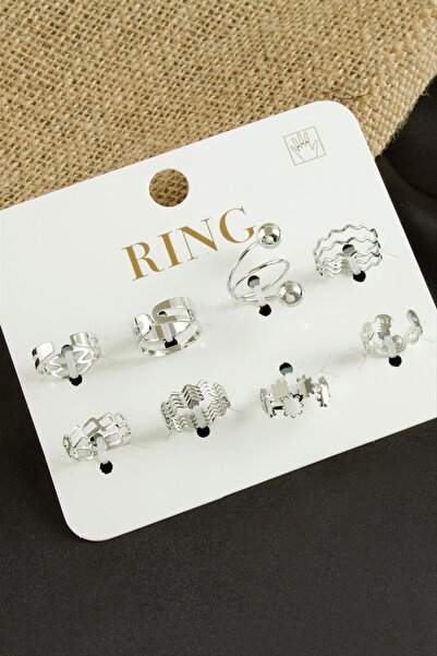 ZERO LAND Nrzsnt 8 Pieces Luxury Joint (211138) Ring-Silver Color