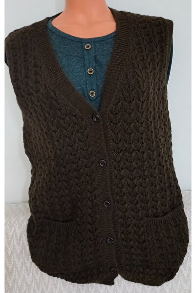 Anne Er Clothing Winter Vest Buttoned Double Pocket Coffee (Compatible with Sizes M-L-Xl)