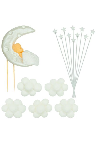 Dobryk Decoratiuni comestibile din zahar - set Baby on the Moon - Argintiu