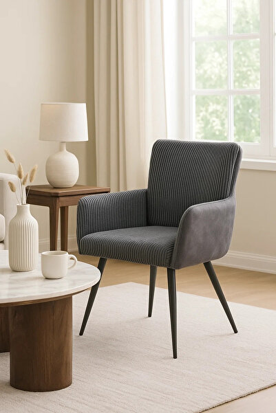 MARIA HOMES Comfortable Dark Grey Chair with Metal Legs, Modern Fabric Armchair for Home, Office & Living Room