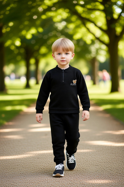 PayBuy Boys' Crew Neck Zippered Printed Piece Knitted Top and Bottom Set Quality Stylish Comfortable