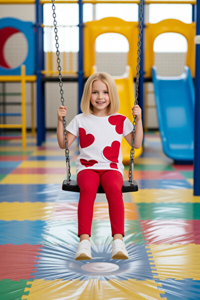 PayBuy Girl's Cotton Heart Printed Crew Neck T-Shirt and Leggings Set Quality Stylish Comfortable