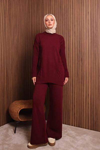 Mogi Butik Women's Oversized Knitted Patterned Pants Hijab Knitwear Set 3117