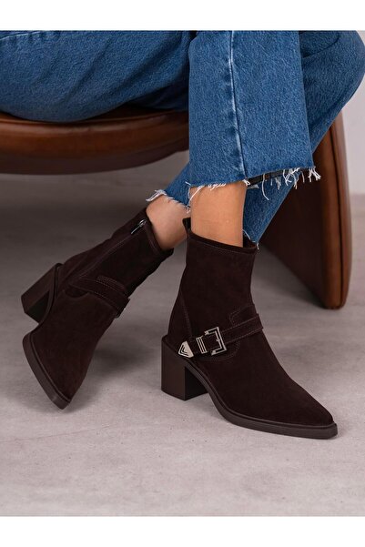 ECENİN BUTİĞİ Pulina Kahve Süet Hakiki Deri Kadın Bot